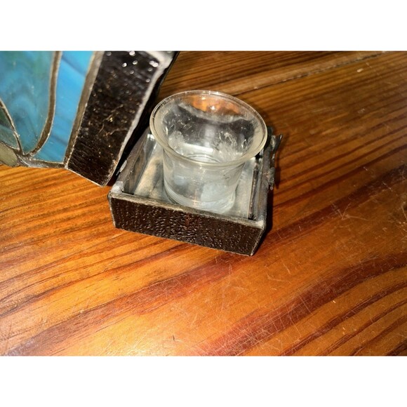 STAINED GLASS ROOSTER TEALIGHT CANDLE LAMP VINTAGE NON -ELECTRIC - Picture 8 of 9